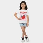 Girls White Crew Neck Regular T-Shirt, White, small
