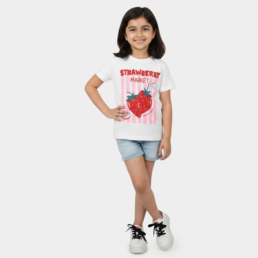 Girls White Crew Neck Regular T-Shirt, White, large
