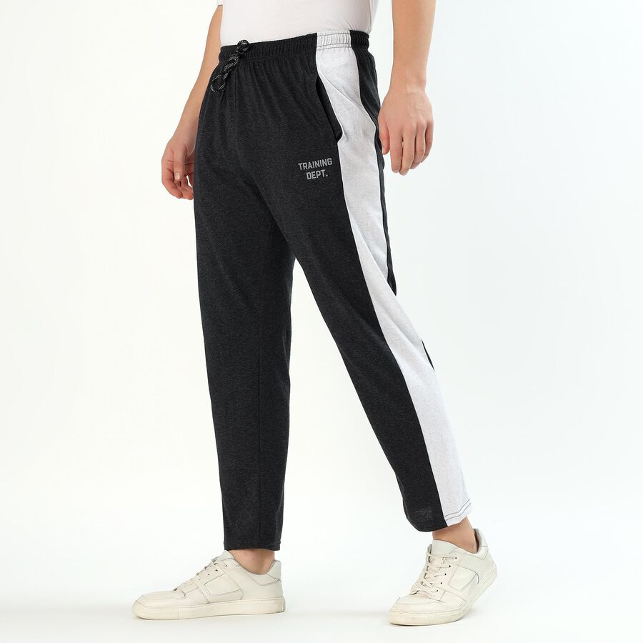 Men's Charcoal Black Tapered Fit Side-Panel Track Pants, Charcoal, large