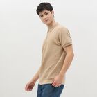 Men's Muted Beige Polo Neck Casual T-Shirt, Beige, small image number null