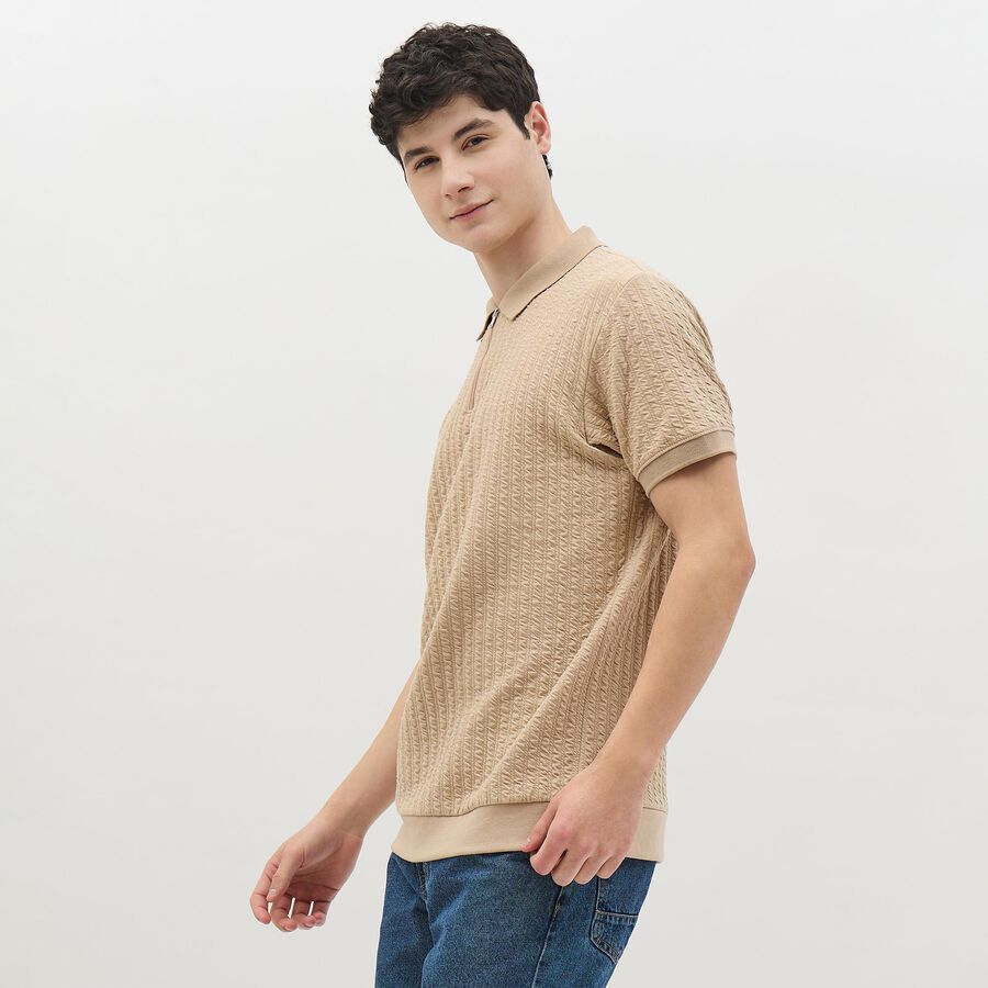 Men's Muted Beige Polo Neck Casual T-Shirt, Beige, large image number null
