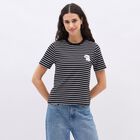 Women's Jet Black Cotton Round Neck Casual T-Shirt, काला, small image number null
