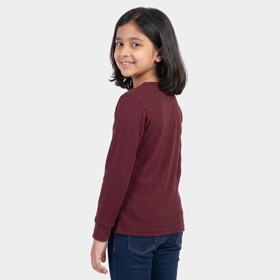 Girls' Maroon Long Sleeve Thermal, वाइन, large