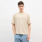 Men's Light Beige Round Neck Casual T-Shirt, Beige, small