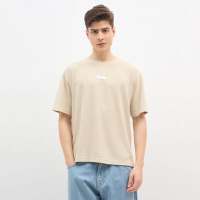 Men's Light Beige Round Neck Casual T-Shirt