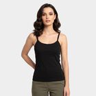 Women's Black Cotton Scoop Neck Camisole Slip, काला, small