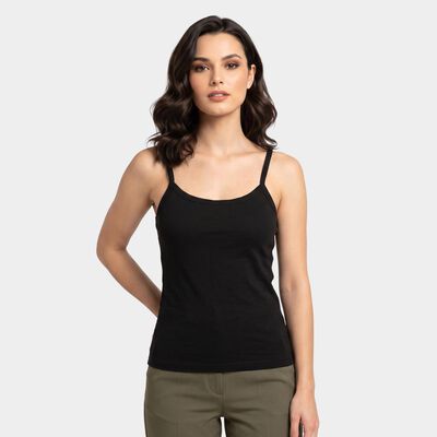 Women's Black Cotton Scoop Neck Camisole Slip