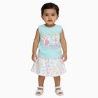 Infants Pastel Blue Cotton Sleeveless Top and Printed Skirt Set, एक्वा, small