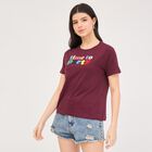 Women's Deep Maroon Cotton Round Neck T-Shirt, Wine, small image number null