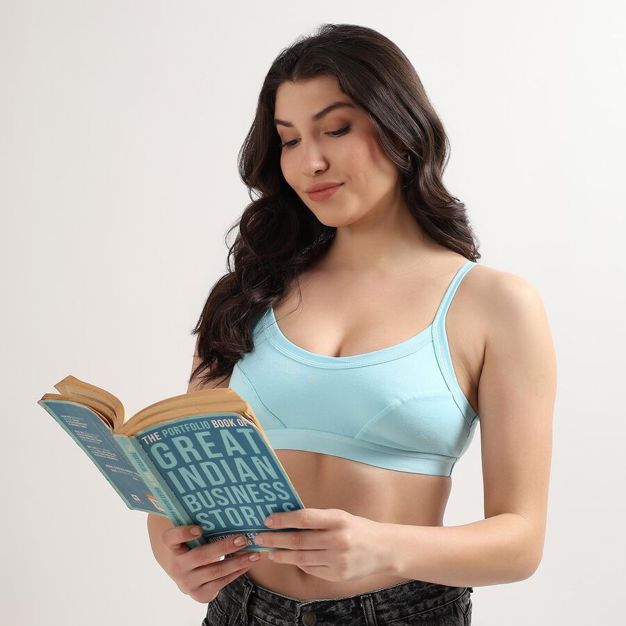 Ladies' 100% Cotton Bra, Aqua, large image number null