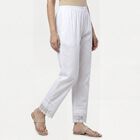 Women's Off White Relaxed Fit Cotton Elastic Waist Solid Palazzos, ऑफ व्हाइट, small
