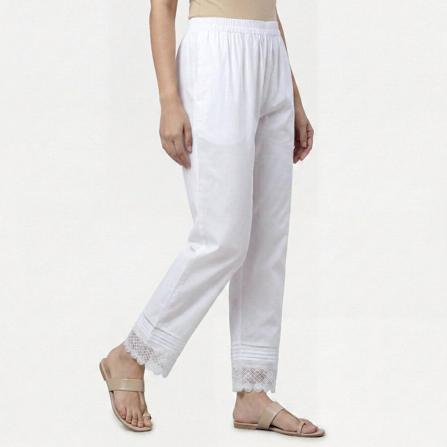 Women's Off White Relaxed Fit Cotton Elastic Waist Solid Palazzos, ऑफ व्हाइट, large