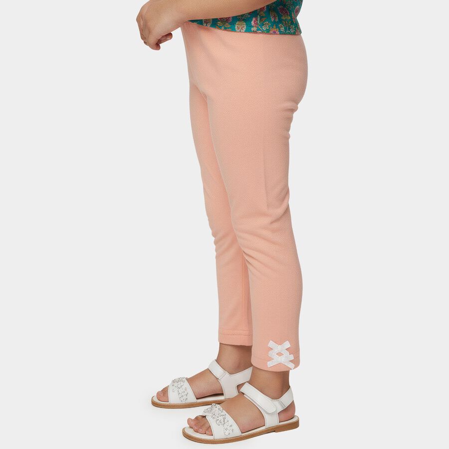 Girls' Coral Ankle-Length Bow Accent Cotton Blend Legging, Coral, large