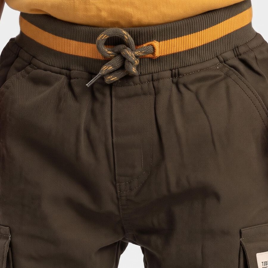 Infants' Olive Green Regular Fit Cargo Jogger Trousers, ओलिव, large