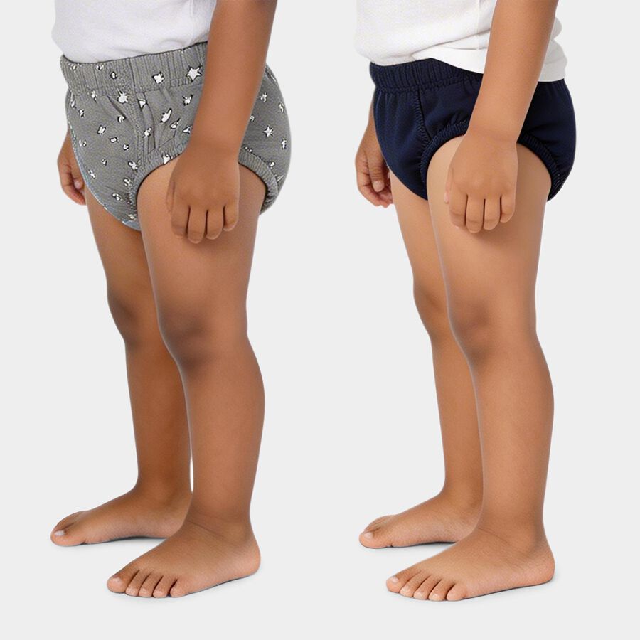 Boys' Grey and Navy Regular Fit Printed and Solid Briefs, हल्का ग्रे, large