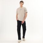 Men's Beige Round Neck Casual T-Shirt, Beige, small