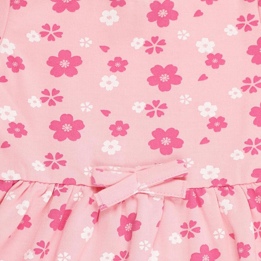 Girls' Soft Pink Floral Printed Long Sleeve Frock, Light Pink, large image number null