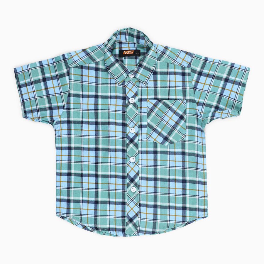 Boys Light Green Cotton Half Sleeve Classic Casual Shirt, Light Green, large image number null