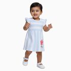 Infants' Light Blue and White Striped Cotton Flutter Sleeve Frock, Aqua, small