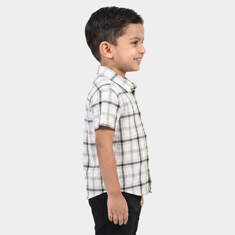 Boys White Cotton Short Sleeves Collared Regular Fit Shirt, White, large