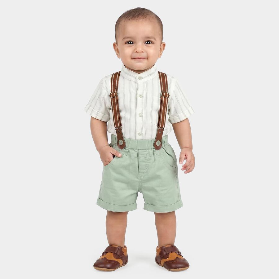 Infants' Mint Green Mandarin Collar Striped Suspender Baba Suit, Light Green, large