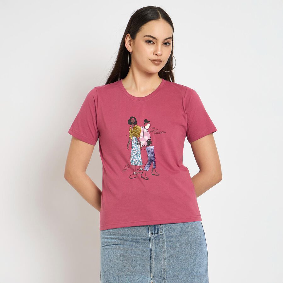Ladies' Round Neck T-Shirt , Pink, large image number null