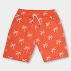 Boys' Bright Orange Printed Elastic Waist Bermuda Shorts, Rust, small image number null