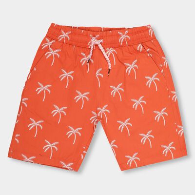 Boys' Bright Orange Printed Elastic Waist Bermuda Shorts
