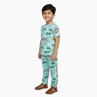 Boys Light Mint Green Cotton Round Neck Animal Print Night Suit, हल्का हरा, small image number null