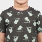 Boys' Charcoal 100% Cotton Round Neck Dinosaur Printed Baba Suit, Charcoal, small