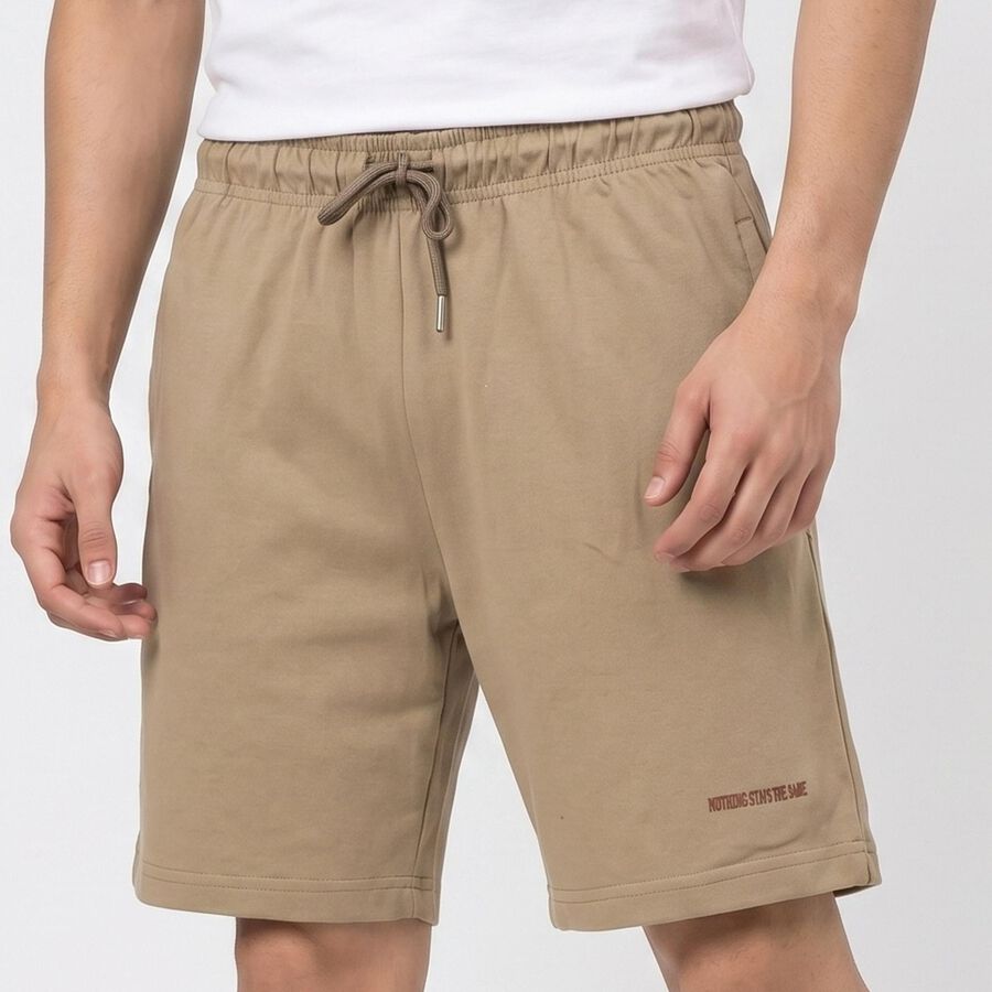 Men's Beige Regular Fit Drawstring Bermuda Shorts, Khaki, large
