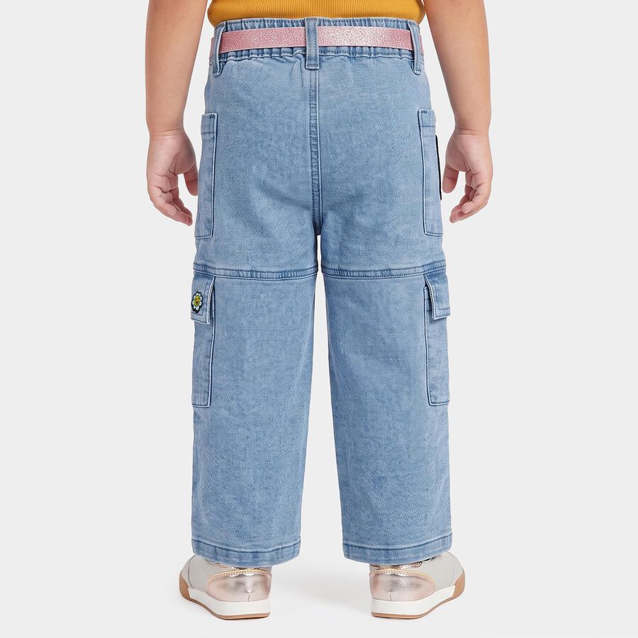Girls' Light Blue Cargo Fit Patch Detail Jeans, हल्का नीला, large