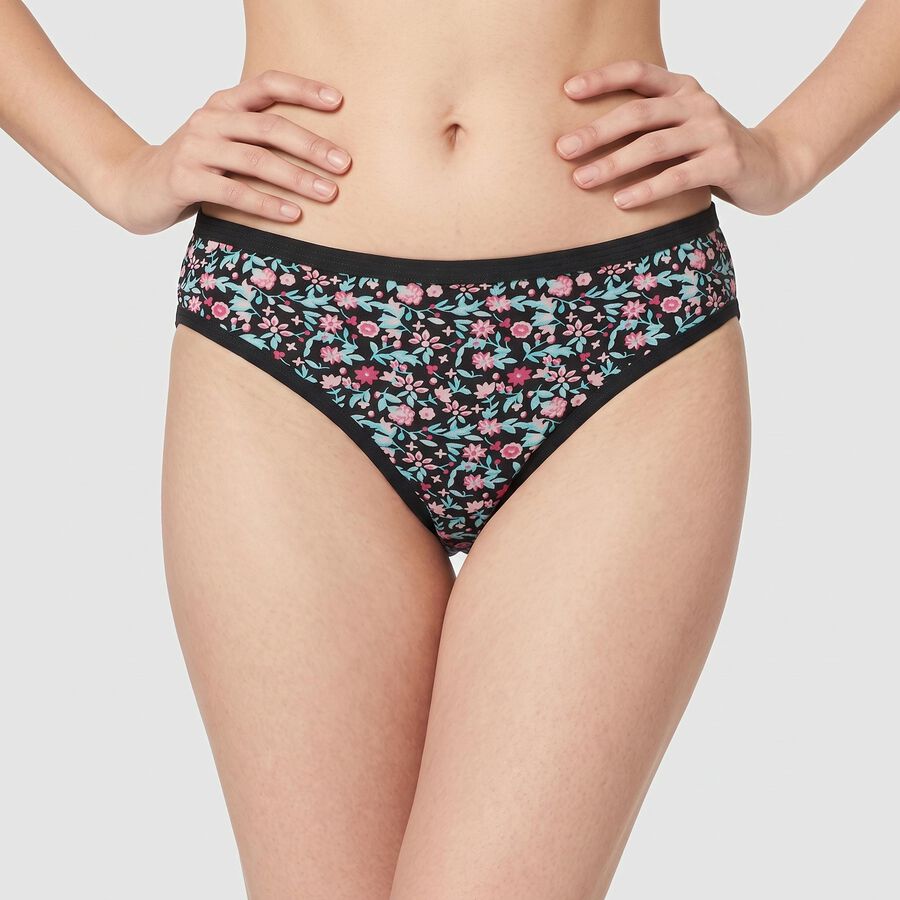 Women's Black Regular Fit Floral Printed Panty, Black, large