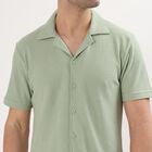Men's Light Sage Green Cuban Casual Shirt, Light Green, small