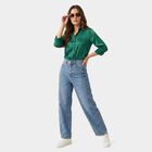 Women's Light Blue Straight Fit High-Rise Jeans, Mid Blue, small