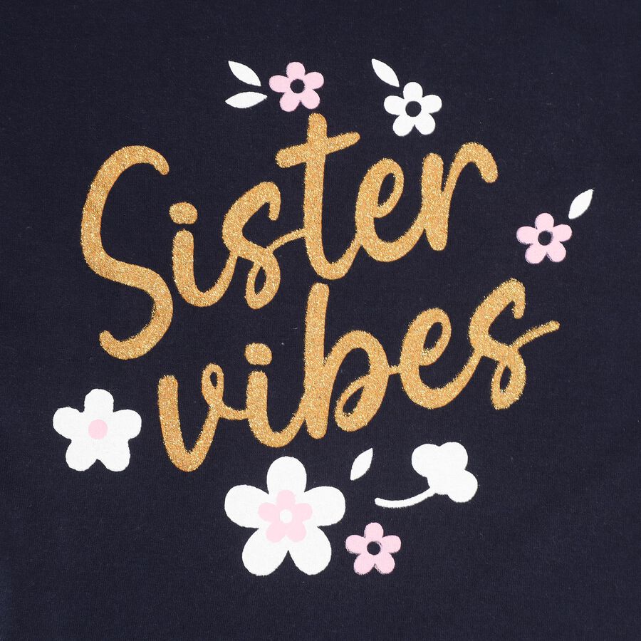Sister Vibes Navy Blue Girls' T-Shirt, Navy Blue, large image number null