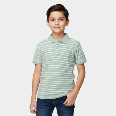 Boys Dark Green Round Neck Casual Half Sleeve T-Shirt