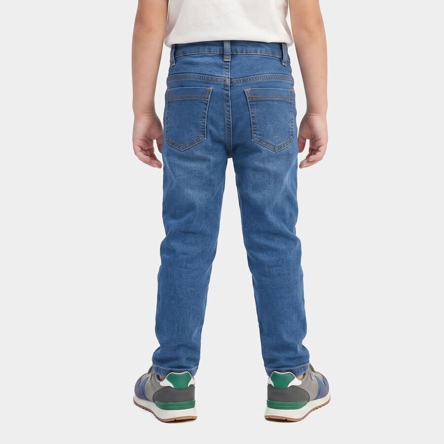 Boys Blue Slim Fit Washed Jeans, मध्यम नीला, large