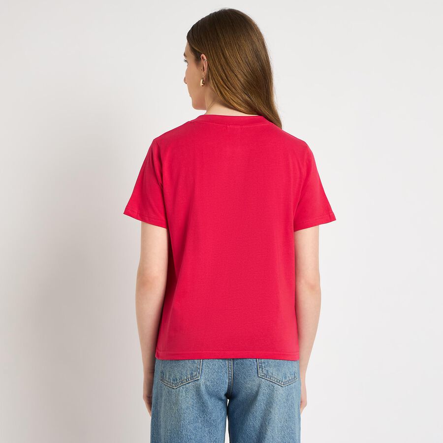 Ladies' 100% Cotton Round Neck T-Shirt , रानी (फ्यूशिया), large