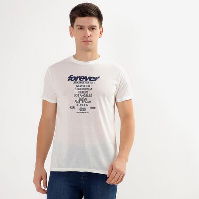 Men's Snow White Round Neck Slim Fit T-Shirt