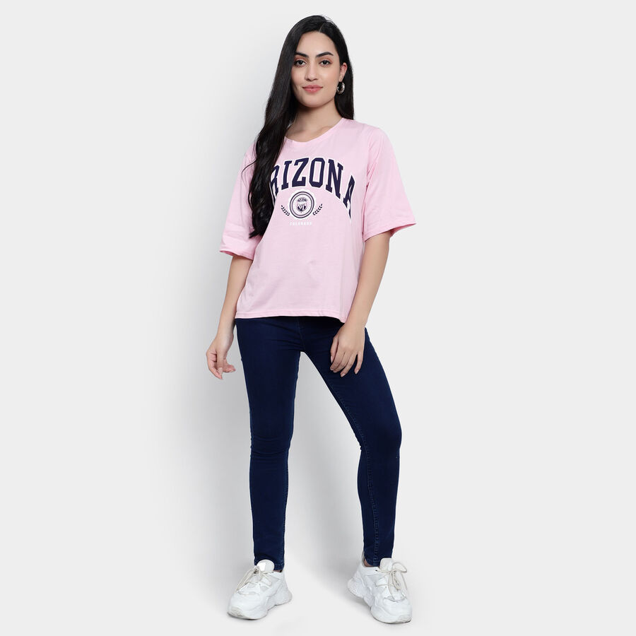 Round Neck T-Shirt, गुलाबी, large image number null