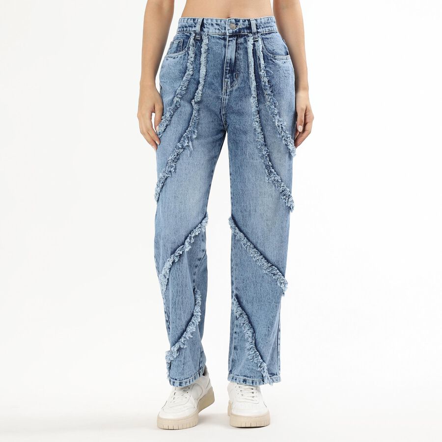 Women's Light Blue Wide Leg Distressed Jeans, Light Blue, large image number null