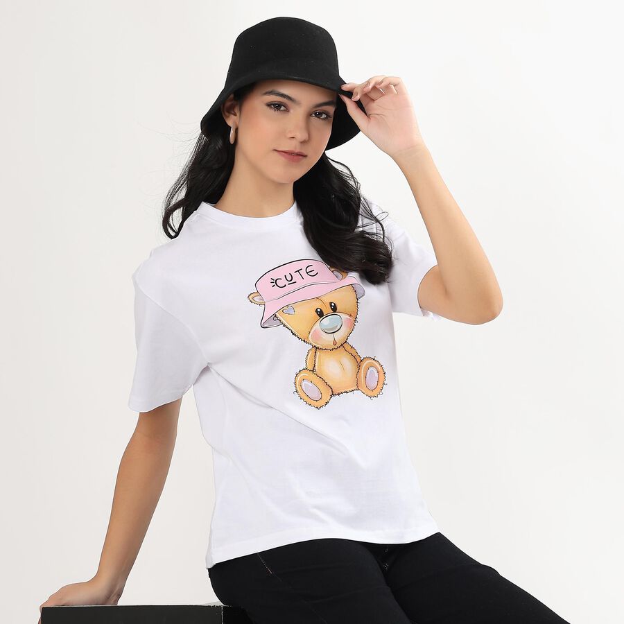 Ladies' 100% Cotton Round Neck T-Shirt , सफ़ेद, large image number null