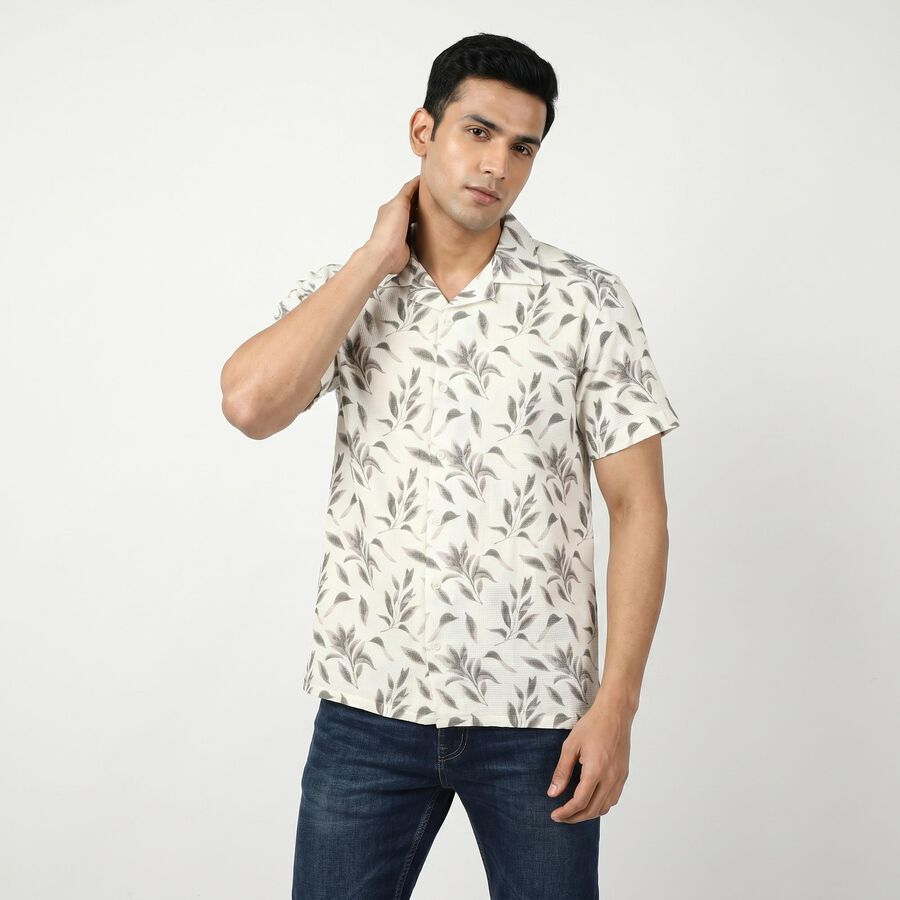 Men's Brown Cotton Camp Collar Casual Shirt, Brown, large
