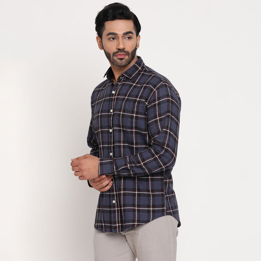 Cotton Checks Casual Shirt, Navy Blue, large image number null