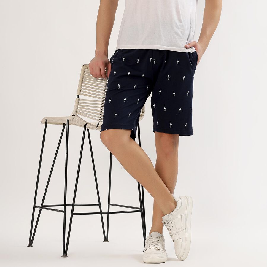 Men's Deep Navy Blue Regular Fit Flamingo Print Jamaican Shorts&nbsp;, Navy Blue, large