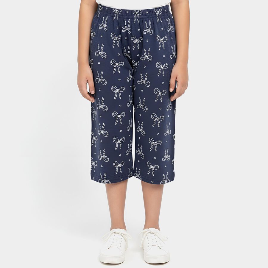 Girls' Navy Blue Regular Fit Solid Capri, Mid Blue, large