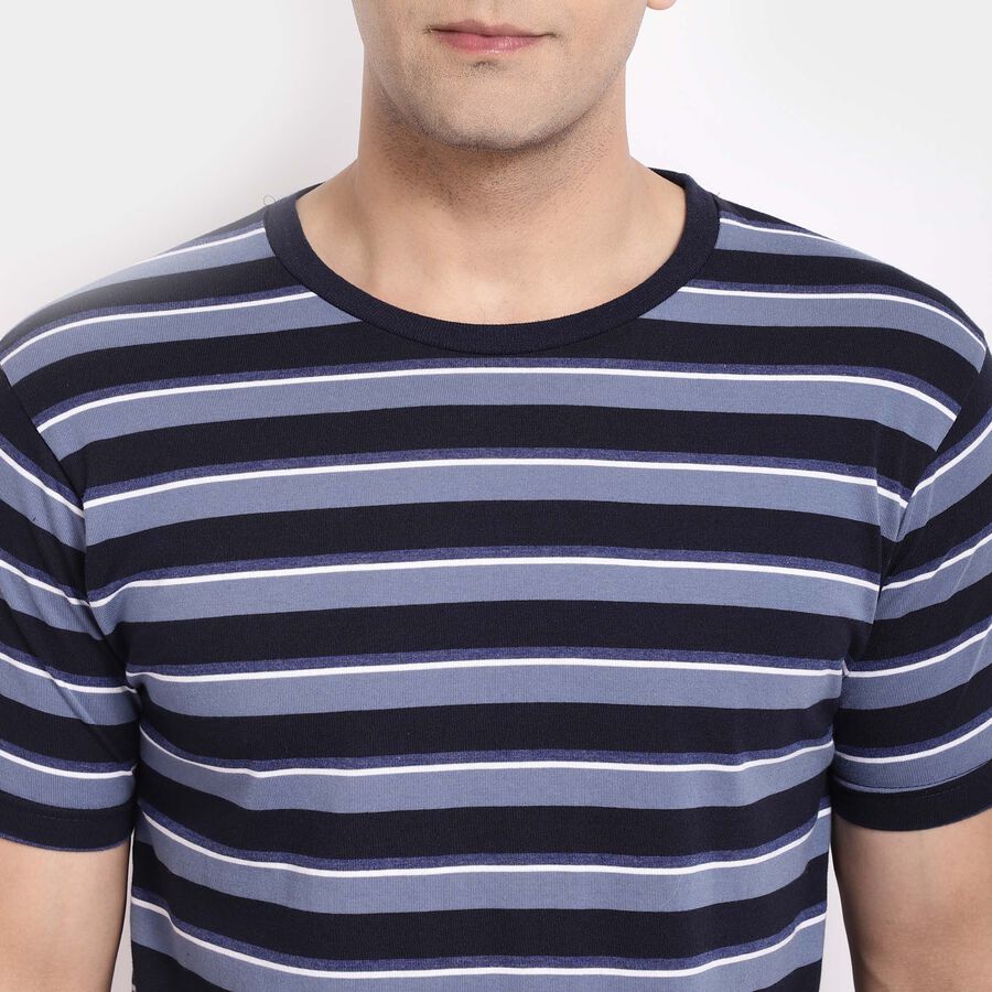Stripes Round Neck T-Shirt, Navy Blue, large image number null