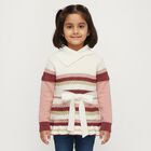 Girls Muted Pink and Cream White Collared Casual Pullover, गुलाबी, small image number null