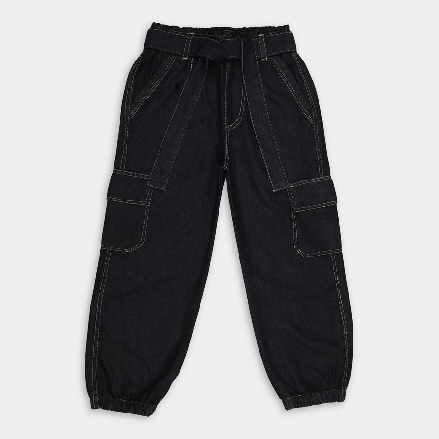 Girl's Basic Jogger Black Jeans, Black, large image number null